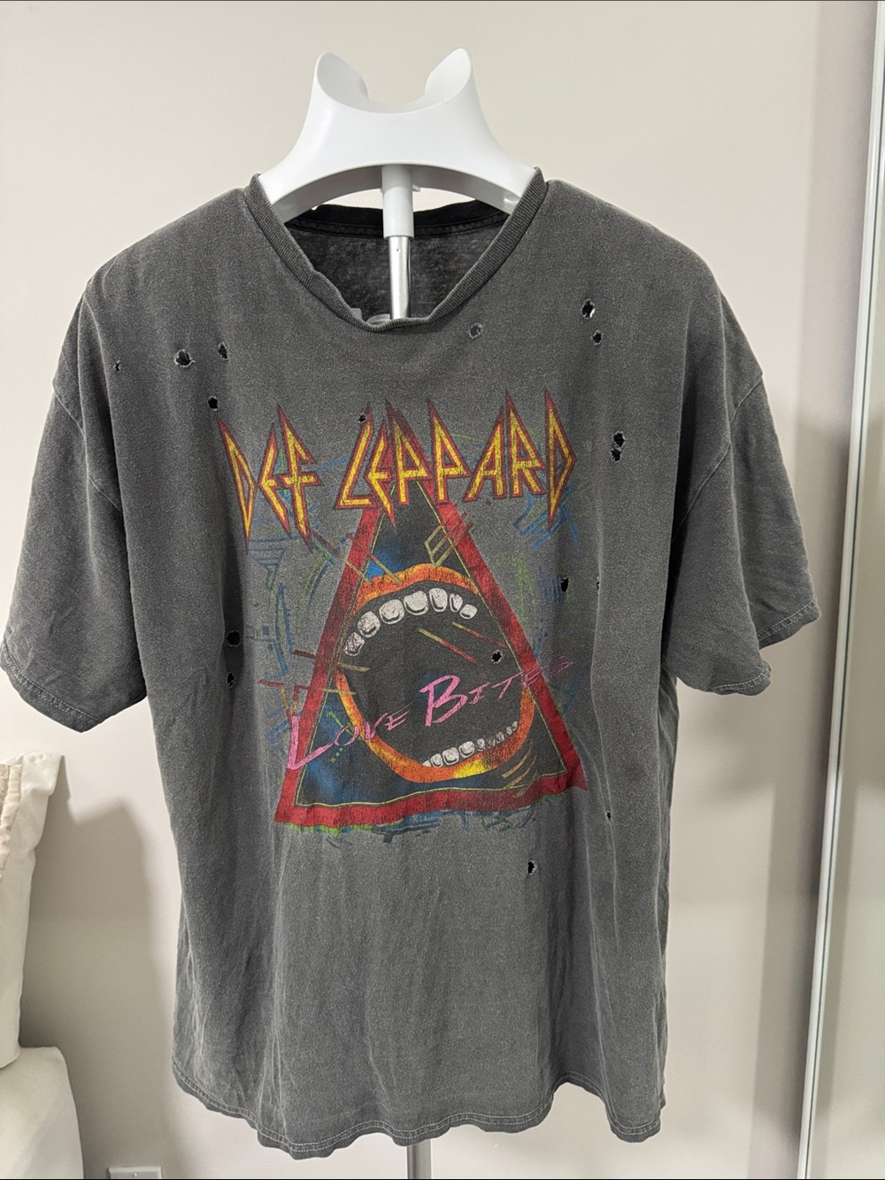 Def Leppard Vintage Tour Tee - Distressed Black with Red/Yellow Graphic